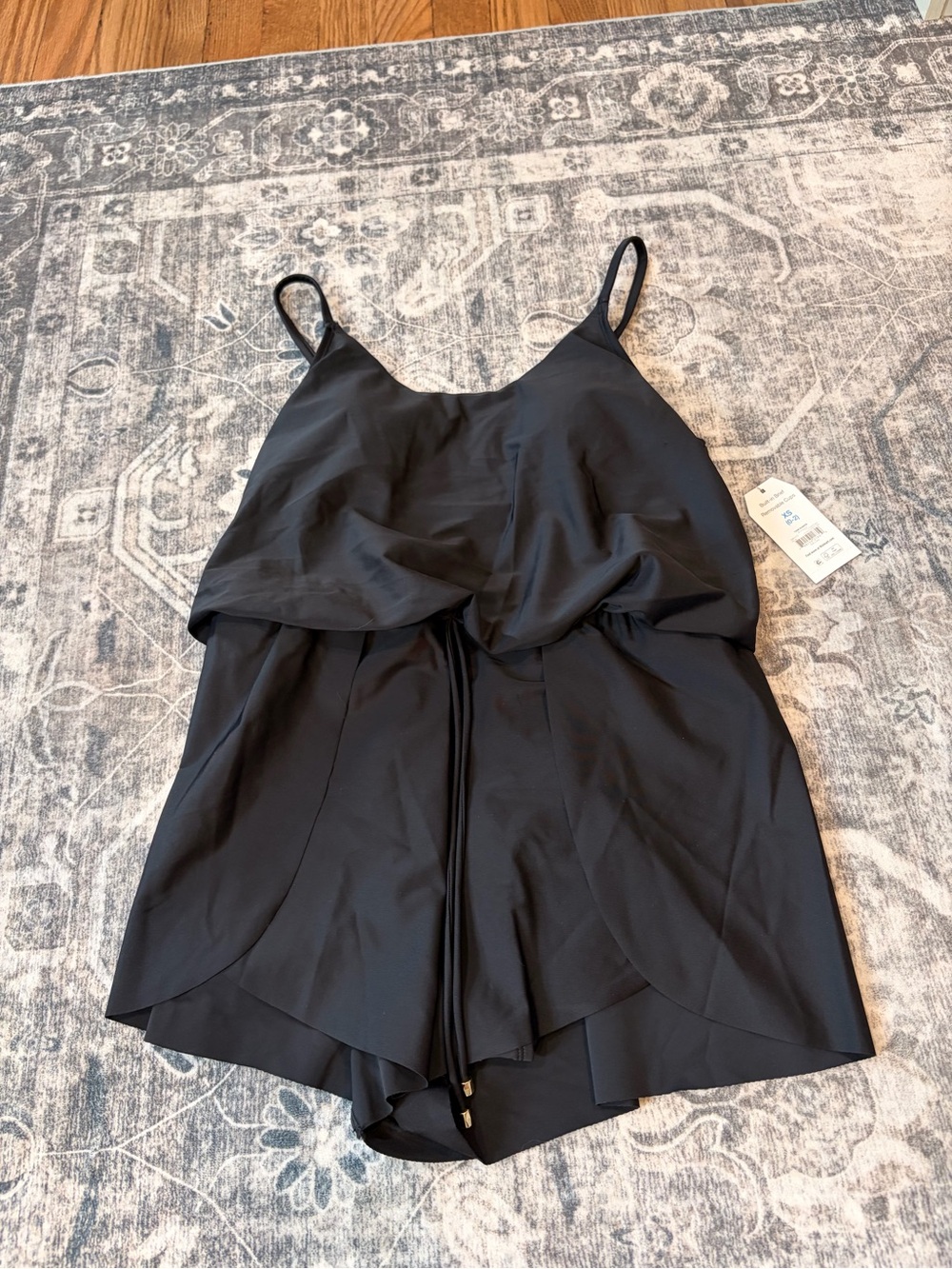Time and Tru Black Tulip Skort One-Piece Swimsuit